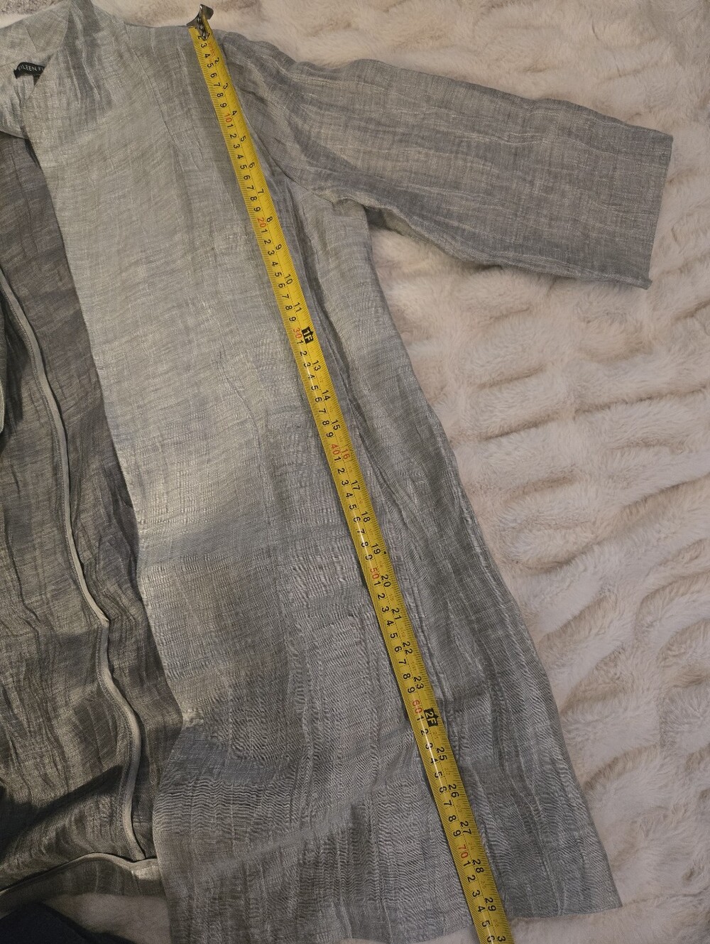 Eileen Fisher Italian Linen Silk [Small].Duster Jacket Silver Gray Crinkle - Picture 11 of 11